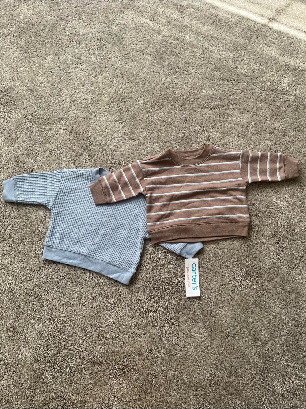Carter's Blue Knit Pullover & Brown Striped Crewneck Set